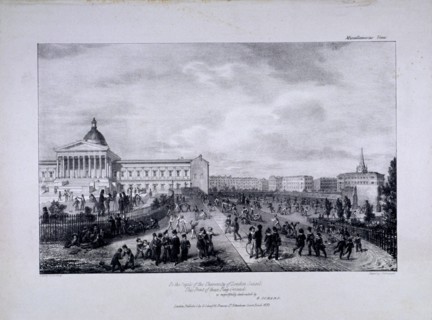 View of University College School's playground with University College to the right, 1833. Artist: George Scharf