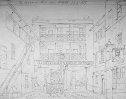 Saracen's Head Inn, Aldgate, London, 1856. Artist: Thomas Hosmer Shepherd