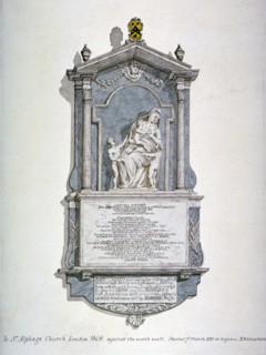 Monument to Samuel Wright, from the north wall of St Alfege's Church, London Wall, London, 1815.