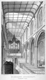 Church of St Andrew Undershaft, Leadenhall Street, London, c1837. Artist: John Le Keux