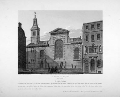 Exterior view of St Anne and St Agnes, City of London, 1814. Artist: Joseph Skelton