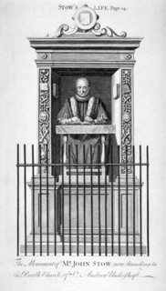 Monument to John Stow in St Andrew Undershaft, City of London, c1750. Artist: Anon