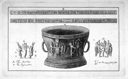 Depiction of a mortar from the Apothecaries' Hall, including inscription, 1789. Artist: Anon