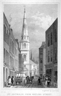 View of St Antholin from Watling Street, City of London, c1830. Artist: A Cruse