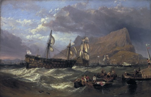 'The 'Victory' towed into Gibraltar', 1854. Artist: Clarkson Stanfield