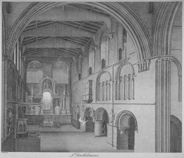 Interior view of the Church of St Bartholomew-the-Great, Smithfield, City of London, 1800. Artist: James Peller Malcolm