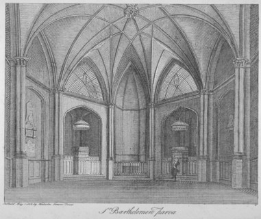 Interior of the Church of St Bartholomew-the-Less, City of London, 1802. Artist: Anon