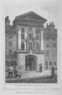View of the entrance of St Bartholomew's Hospital from Smithfield, City of London, 1816. Artist: Thomas Higham