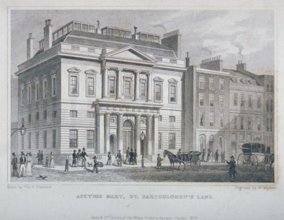 View of the Auction Mart in Bartholomew Lane, City of London, 1829. Artist: W Watkins