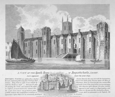 South view of Baynard's Castle with boats on the River Thames, City of London, 1817. Artist: Anon