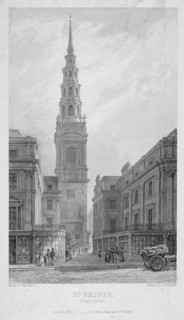 St Bride's Church, Fleet Street, City of London, 1839. Artist: John Le Keux