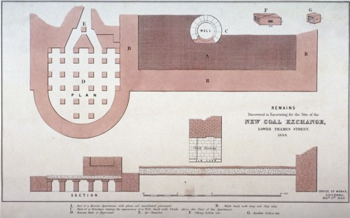 Roman remains on the site of the Coal Exchange, City of London, 1848. Artist: Anon