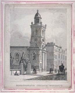 View of the Church of St Botolph without Bishopsgate, City of London, 1830. Artist: Anon