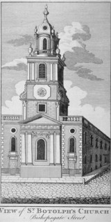 West view of the Church of St Botolph without Bishopsgate, City of London, 1750. Artist: Anon
