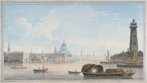 River Thames looking towards Blackfriars Bridge, London, 1818. Artist: Anon