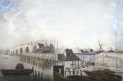 View of the temporary bridge at Blackfriars, London, 1762. Artist: Francis Grose