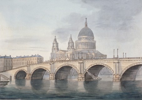 View of Blackfriars Bridge and St Paul's Cathedral, London, 1790. Artist: Anon