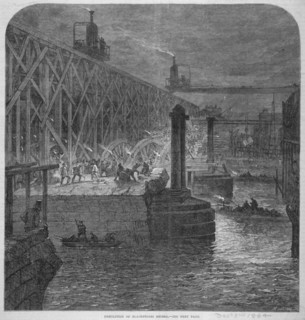 Demolition work being carried out on Blackfriars Bridge from the Surrey shore, London, 1864. Artist: Anon