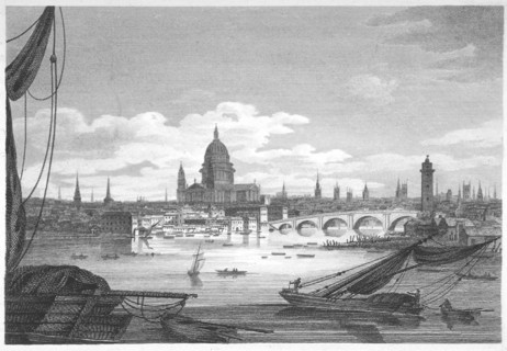 Looking towards Blackfriars Bridge from the west, London, 1810. Artist: Anon