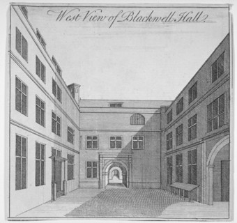 West view of courtyard in Blackwell Hall, City of London, 1750. Artist: Anon