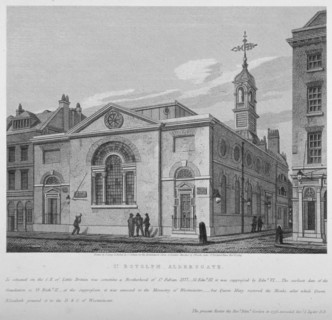 North-east view of the Church of St Botolph Aldersgate, City of London, 1814. Artist: Joseph Skelton
