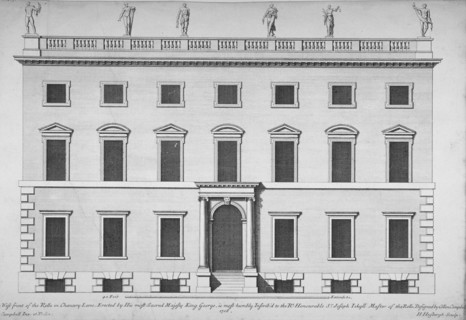 Elevation of the west front of the Rolls Office, Chancery Lane, City of London, 1718. Artist: Hendrick Hulsbergh