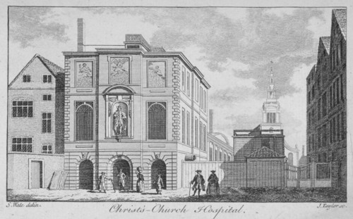 Christ's Hospital with Christ Church, Newgate Street in the background, City of London, 1761. Artist: James Taylor
