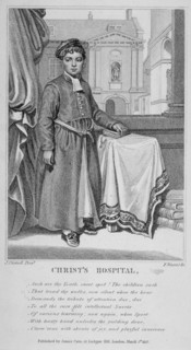 Christ's Hospital pupil with the school buildings in the background, City of London, 1827. Artist: F Vincent