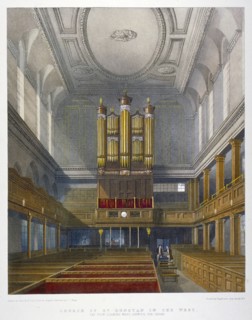 Interior, looking west, Church of St Dunstan in the West, Fleet Street, City of London, 1829. Artist: W Ganci