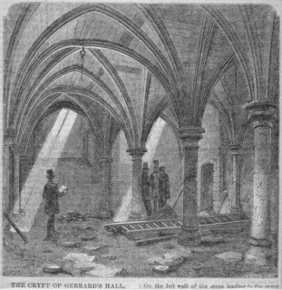 Crypt under Gerard's Hall on the south side of Basing Lane, City of London, 1849. Artist: IS Heaviside