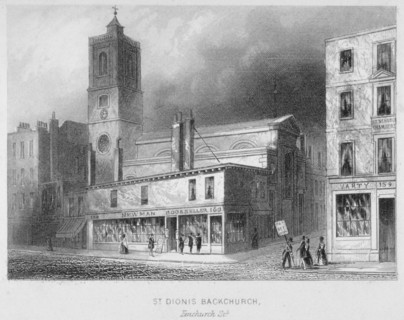 View of St Dionis Backchurch from Fenchurch Street, City of London, 1847. Artist: Albert Henry Payne