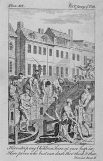 View of the Fleet Ditch with bathers, City of London, 1750. Artist: Charles Grignion