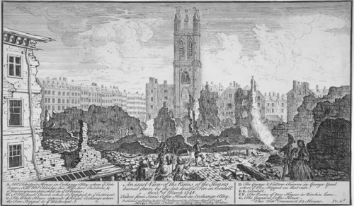 Ruins of houses burnt down in a fire in Cornhill, City of London, 25 March, 1748. Artist: Anon