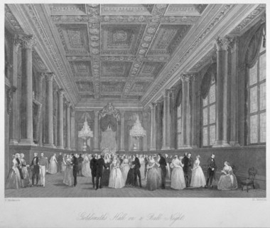 Interior view of the Goldsmiths' Hall on a ball night, City of London, 1840. Artist: Harden Sidney Melville