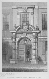 The old door of Haberdashers' Hall, City of London, 1830. Artist: W Watkins