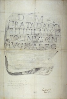 Roman memorial stone erected by Solinus in memory of his wife Grata, 1875. Artist: Anon