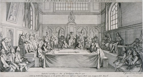 Meeting in the Guildhall Council Chamber, City of London, 1750. Artist: Hubert Francois Gravelot