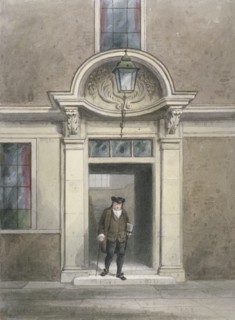 View of Dr Johnson's door and staircase, Inner Temple Lane, City of London, 1855. Artist: Thomas Hosmer Shepherd