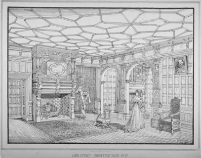 Interior view of first floor room of no 47 Lime Street, City of London, 1875. Artist: George H Birch