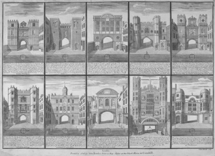 Ten gateways in the City of London and the City of Westminster, 1720. Artist: Sutton Nicholls