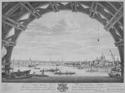 View of London and the River Thames from under Westmister Bridge, 1747. Artist: Remigius Parr