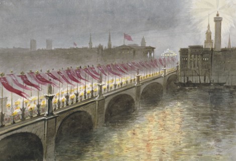 View of London Bridge on the night of the arrival of the Princess Alexandra of Denmark, 1863 Artist: Maul