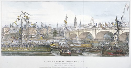 Opening ceremony of the new London Bridge, 1831. Artist: Englemann, Graf and Co