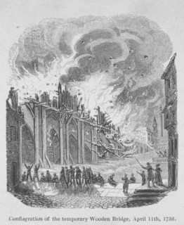 Fire on London Bridge, 1758. Artist: Anon