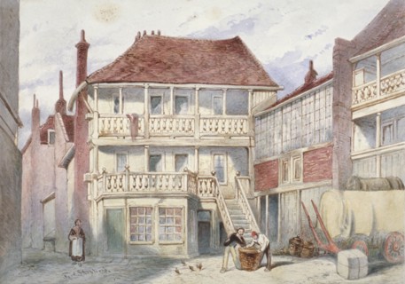 View of the French Horn Tavern, Holborn, London, 1840. Artist: Frederick Napoleon Shepherd