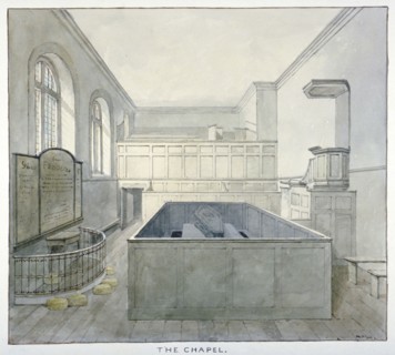 Interior view of the chapel in Newgate Prison, Old Bailey, City of London, 1840. Artist: Frederick Nash
