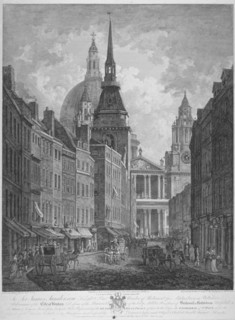 Ludgate Hill, Church of St Martin within Ludgate and St Paul's Cathedral, City of London, 1795. Artist: Thomas Malton II