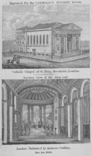 Two views of St Mary's Roman Catholic Church, Moorfields, City of London, 1824. Artist: Anon