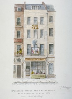 Mr Sanders' Coffee and Eating House, 32 Newgate Street, City of London, 1871. Artist: Charles James Richardson