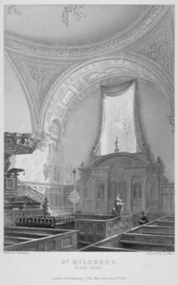 Interior of the Church of St Mildred, Bread Street, City of London, 1838. Artist: John Le Keux